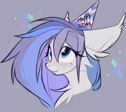 Size: 1935x1720 | Tagged: safe, artist:prsmrti, imported from derpibooru, oc, oc only, pony, bust, happy birthday, hat, looking up, palindrome get, party hat, smiling, solo