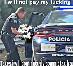 Size: 540x488 | Tagged: safe, artist:nootaz, imported from derpibooru, oc, oc only, oc:gremlin noot, oc:nootaz, pony, clothes, dank memes, meme, police, ponified, ponified animal photo, ponified meme, suit, tax evasion, tax fraud, this will end in jail time, this will end in tax evasion, vulgar