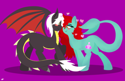 Size: 3910x2550 | Tagged: safe, artist:takaneko13, imported from derpibooru, oc, oc only, oc:meril altum, oc:nordiaxe vanir, original species, pony, shark pony, blushing, claws, cute, female, fins, heart, lineless, male, mare, pony dragon hybrid, rainbow falls nude beach getaway, red hair, spikes, straight, tail, wings