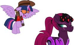 Size: 1141x700 | Tagged: safe, artist:ejlightning007arts, imported from derpibooru, tempest shadow, twilight sparkle, alicorn, pony, drool, female, flying, lesbian, one eye closed, overwatch, shipping, simple background, sniper, sunglasses, team fortress 2, tempestlight, transparent background, twilight sniper, twilight sparkle (alicorn), vector, widowmaker, widowtempest, wings, wink