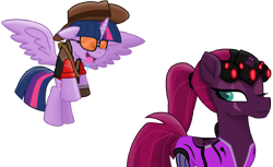 Size: 14880x9129 | Tagged: safe, alternate version, artist:ejlightning007arts, edit, imported from derpibooru, tempest shadow, twilight sparkle, alicorn, pony, drool, female, flying, heart eyes, lesbian, one eye closed, overwatch, shipping, simple background, sniper, sunglasses, team fortress 2, tempestlight, transparent background, twilight sniper, twilight sparkle (alicorn), vector, widowmaker, widowtempest, wingding eyes, wings, wink