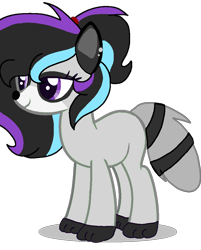 Size: 845x1049 | Tagged: safe, artist:circuspaparazzi5678, imported from derpibooru, oc, oc:raven sapphire, earth pony, pony, raccoon pony, base used, ear piercing, earring, jewelry, piercing, ponytail, raccoon tail, raven sapphire