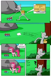 Size: 1024x1536 | Tagged: safe, artist:cartoon-eric, imported from derpibooru, pinkie pie, oc, oc:fred wolfbane, comic:pink. it's what's for dinner, box, comic, cupcake, food, no sell, nom