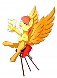 Size: 1720x2344 | Tagged: safe, artist:noxi1_48, imported from derpibooru, oc, oc only, oc:tonyretro, pegasus, pony, cider, digital art, eyes closed, fluffy, happy, smiling, spread wings, stool, wings