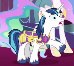 Size: 490x438 | Tagged: safe, imported from derpibooru, screencap, princess celestia, shining armor, pony, unicorn, sparkle's seven, armor, cropped, hoof shoes, hooves, male, royal guard armor, solo focus, stallion