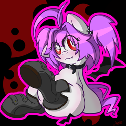 Size: 2480x2480 | Tagged: safe, artist:patoriotto, imported from derpibooru, oc, oc only, pony, collar, fangs, female, solo