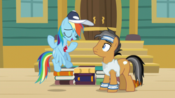 Size: 1920x1080 | Tagged: safe, imported from derpibooru, screencap, quibble pants, rainbow dash, earth pony, pegasus, pony, common ground, coach rainbow dash