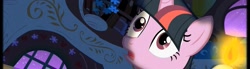 Size: 1237x339 | Tagged: safe, imported from derpibooru, twilight sparkle, pony, unicorn, owl's well that ends well, bed, candle, female, golden oaks library, night, shocked, solo, unicorn twilight