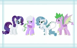 Size: 1024x640 | Tagged: safe, artist:michellminor, imported from derpibooru, rarity, spike, oc, oc:emerald, oc:skylash, dracony, hybrid, base used, family, female, interspecies offspring, male, missing cutie mark, offspring, older, older spike, parent:rarity, parent:spike, parents:sparity, shipping, sparity, straight