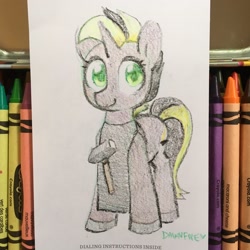 Size: 2048x2048 | Tagged: safe, artist:dawnfire, imported from derpibooru, oc, oc only, pony, unicorn, apron, clothes, hammer, solo, traditional art, unicorn oc