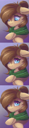 Size: 2200x9600 | Tagged: safe, artist:ardail, imported from derpibooru, oc, oc:mocha latte, pony, anxious, clothes, crying, ponytail, sad smile, scarf, tears of joy