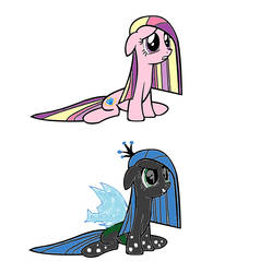 Size: 238x250 | Tagged: safe, imported from derpibooru, pinkamena diane pie, pinkie pie, princess cadance, queen chrysalis, changeling, changeling queen, earth pony, pony, cute, cuteamena, diapinkes, evil, evil grin, female, grin, recolor, sad, smiling