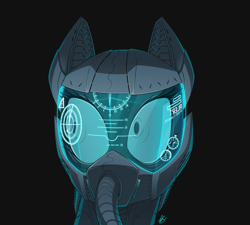 Size: 1000x901 | Tagged: safe, artist:hexfloog, imported from derpibooru, oc, oc only, pony, bust, clothes, female, glow, glowing, helmet, solo, suit, wide eyes