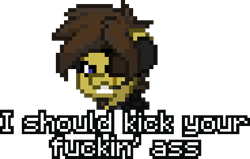 Size: 492x313 | Tagged: safe, imported from derpibooru, oc, oc only, oc:blu skies, pony, pony town, angry, edgy, eyepatch, fallout, head only, headset, meme, pixel art, reaction image, scar, video game, vulgar