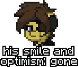 Size: 490x422 | Tagged: safe, imported from derpibooru, oc, oc only, oc:blu skies, pony, pony town, depressed, edgy, eyepatch, head only, headset, meme, pixel art, reaction image, scar, smile and optimism meme, solo