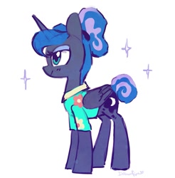 Size: 1061x1078 | Tagged: safe, artist:dawnfire, imported from derpibooru, princess luna, alicorn, pony, between dark and dawn, alternate hairstyle, clothes, cute, female, hair bun, hawaiian shirt, lunabetes, profile, shirt, simple background, solo, white background