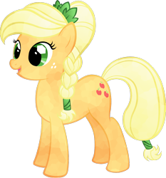 Size: 1116x1200 | Tagged: safe, artist:cubonator, imported from derpibooru, applejack, crystal pony, earth pony, pony, alternate hairstyle, crystallized, cute, female, jackabetes, mare, open mouth, simple background, smiling, solo, transparent background, vector