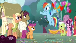 Size: 1920x1080 | Tagged: safe, imported from derpibooru, screencap, big macintosh, cup cake, fluttershy, mane allgood, pound cake, rainbow dash, scootaloo, snap shutter, sugar belle, pony, the last crusade