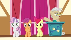 Size: 1920x1080 | Tagged: safe, imported from derpibooru, screencap, apple bloom, mayor mare, scootaloo, sweetie belle, pony, the last crusade, cutie mark crusaders