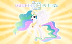 Size: 1130x707 | Tagged: safe, artist:andoanimalia, imported from derpibooru, princess celestia, pony, catasterism, celestia day, female, glow, glowing, solo, wallpaper