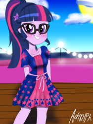 Size: 1800x2400 | Tagged: safe, artist:artmlpk, imported from derpibooru, sci-twi, twilight sparkle, equestria girls, equestria girls series, spring breakdown, spoiler:eqg series (season 2), blushing, cruise, cute, female, geode of telekinesis, magical geodes, smiling, solo, twiabetes