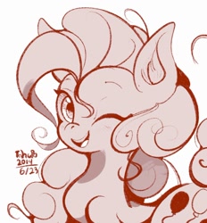 Size: 1352x1457 | Tagged: safe, artist:tohupo, imported from derpibooru, pinkie pie, earth pony, pony, female, mare, monochrome, one eye closed, solo, wink