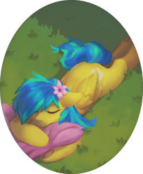 Size: 637x774 | Tagged: safe, artist:orchidpony, imported from derpibooru, oc, oc only, oc:annapone, pegasus, pony, female, flower, grass, pillow, sleeping, smiling, solo, wings