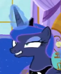 Size: 298x360 | Tagged: safe, imported from derpibooru, screencap, princess luna, alicorn, pony, between dark and dawn, cropped, female, magic, mare, needs more jpeg, out of context, reaction image, shrunken pupils, solo