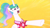 Size: 1366x768 | Tagged: safe, imported from derpibooru, screencap, princess celestia, pony, between dark and dawn, alternate hairstyle, angry, clothes, discovery family logo, female, hawaiian shirt, mare, pointing, ponytail, rage, shirt, simple background, solo, yelling, yellow background