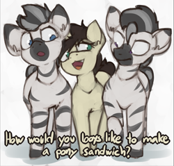 Size: 1189x1136 | Tagged: safe, artist:marsminer, imported from derpibooru, oc, oc only, oc:keith, pony, unicorn, zebra, dialogue, gay, implied threesome, male, stallion, stallion on stallion