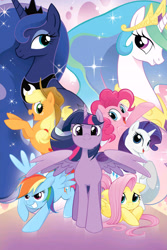 Size: 2107x3160 | Tagged: safe, imported from derpibooru, seven seas, applejack, fluttershy, pinkie pie, princess celestia, princess luna, rainbow dash, rarity, twilight sparkle, alicorn, earth pony, pegasus, pony, unicorn, my little pony: the manga, my little pony: the manga volume 1, spoiler:manga, spoiler:manga1, mane six, twilight sparkle (alicorn)