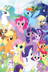 Size: 2107x3160 | Tagged: artist needed, source needed, safe, imported from derpibooru, seven seas, angel bunny, apple bloom, applejack, derpy hooves, discord, fluttershy, gummy, opalescence, pinkie pie, princess celestia, princess luna, rainbow dash, rarity, scootaloo, spike, starlight glimmer, sweetie belle, tank, trixie, twilight sparkle, winona, alicorn, alligator, cat, dog, draconequus, dragon, earth pony, pegasus, pony, rabbit, tortoise, unicorn, my little pony: the manga, my little pony: the manga volume 1, spoiler:manga, spoiler:manga1, adorabloom, angelbetes, animal, apple bloom's bow, applejack's hat, bipedal, bow, cape, clothes, cowboy hat, crown, cute, cutealoo, cutie mark crusaders, dashabetes, derpabetes, diapinkes, diasweetes, discute, featured image, female, filly, foal, food, freckles, glimmerbetes, gummybetes, hair bow, hat, heart, heart eyes, high res, implied shipping, implied sparity, implied straight, in love, jackabetes, jewelry, looking at you, male, mane eight, mane seven, mane six, mare, muffin, not amused face, one eye closed, opalbetes, opalescence is not amused, open mouth, pet six, raribetes, regalia, shipping, shyabetes, smiling, sparity, spikabetes, stetson, straight, tankabetes, tourist, trixie's cape, trixie's hat, twiabetes, twilight sparkle (alicorn), unamused, wall of tags, wingding eyes, wink, winonabetes