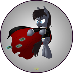 Size: 5000x5000 | Tagged: safe, artist:lakword, imported from derpibooru, oc, oc only, oc:grayday, bat pony, pony, bat pony oc, boss, cape, card, clothes, magic, mystical, simple background, solo, standing, transparent background