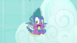 Size: 1920x1080 | Tagged: safe, imported from derpibooru, screencap, spike, dragon, between dark and dawn, claws, falling, feet, male, male feet, saliva on feet, toes, wet spike, winged spike, wings