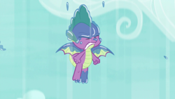 Size: 1920x1080 | Tagged: safe, imported from derpibooru, screencap, spike, dragon, between dark and dawn, claws, eyes closed, falling, male, saliva on feet, spread toes, toes, winged spike, wings