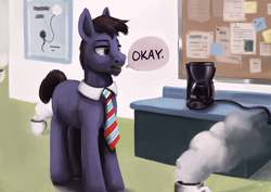 Size: 4960x3508 | Tagged: safe, artist:toisanemoif, imported from derpibooru, oc, oc only, pony, coffee, office, solo