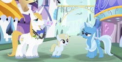 Size: 1280x651 | Tagged: safe, artist:selenaede, artist:wispyaxolotl, imported from derpibooru, prince blueblood, trixie, oc, oc:golden star, pony, unicorn, base used, bluetrix, colt, family, female, male, offspring, parent:prince blueblood, parent:trixie, parents:bluetrix, shipping, straight, unshorn fetlocks