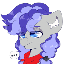 Size: 2000x2000 | Tagged: safe, alternate version, artist:etoz, imported from derpibooru, oc, oc only, oc:cinnabyte, earth pony, pony, ..., bandana, commission, ear fluff, female, lidded eyes, mare, neckerchief, simple background, solo, speech bubble, transparent background, wingding eyes, ych result