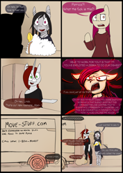 Size: 4961x7016 | Tagged: safe, artist:tenenbris, imported from derpibooru, oc, oc:abel masei, oc:patricia sorg, unicorn, zebra, comic:things change, angry, bipedal, braid, car, clothes, comic, dishes, eyeshadow, horn, makeup, rage, soap bubble, zebra oc