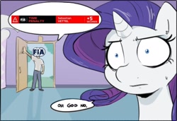 Size: 1280x878 | Tagged: safe, deleted from derpibooru, imported from derpibooru, rarity, human, anon's grand entrance, exploitable meme, female, fia, formula 1, fédération internationale de l'automobile, male, meme, oh god no, penalty, sebastian vettel