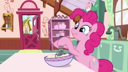 Size: 1920x1080 | Tagged: safe, imported from derpibooru, screencap, pinkie pie, pony, between dark and dawn, bowl, cute, diapinkes, female, mare, solo, whisk
