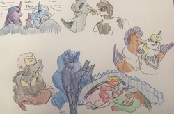 Size: 1280x839 | Tagged: safe, artist:lieutenantcactus, imported from derpibooru, discord, fluttershy, minty, minty bubblegum, pinkie pie, pipsqueak, prince blueblood, princess luna, rainbow dash, rumble, spearhead, trixie, twilight sparkle, discolight, discord gets all the mares, discoshy, female, g3, lesbian, lunadash, lunadashmintypie, lunapie, male, mintypie, pinkiedash, polyamory, rainbow dash gets all the mares, rumblesqueak, shipping, spearblood, straight, traditional art, trixcord, trixcordlight, twixie