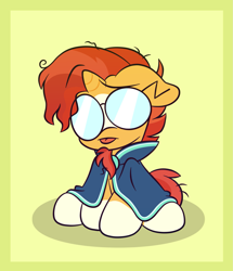 Size: 1561x1813 | Tagged: safe, artist:ryuyo, imported from derpibooru, sunburst, pony, unicorn, :p, club penguin, crossover, cute, gary the gadget guy, glasses, male, sitting, solo, sunbetes, tongue out