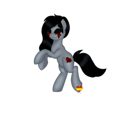 Size: 1024x1024 | Tagged: safe, artist:ariathelovely, imported from derpibooru, oc, oc only, oc:iris, earth pony, pony, blood, crying, heart cutiemark, needle, no eyes, rearing, simple background, solo, tears of blood, thread, transparent background