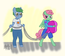 Size: 1000x858 | Tagged: safe, artist:phallen1, imported from derpibooru, oc, oc only, oc:software patch, oc:windcatcher, anthro, unguligrade anthro, atg 2019, blushing, cutie mark clothes, cutie mark on clothes, glasses, newbie artist training grounds, simple background, windpatch