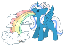 Size: 1024x768 | Tagged: safe, artist:butterfly1624, artist:tresmariasarts, imported from derpibooru, oc, oc only, oc:fleurbelle, alicorn, pony, alicorn oc, bow, female, hair bow, mare, puking rainbows, taste the rainbow, vomiting