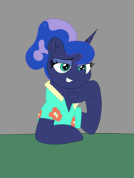 Size: 960x1280 | Tagged: safe, artist:shooting star, imported from derpibooru, princess luna, alicorn, pony, between dark and dawn, clothes, cute, faic, female, hawaiian shirt, lunabetes, mare, scene interpretation, shirt, solo
