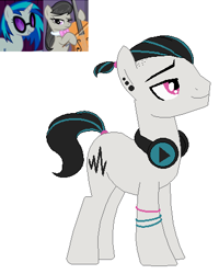 Size: 370x463 | Tagged: safe, artist:funny-arts, artist:selenaede, imported from derpibooru, dj pon-3, octavia melody, vinyl scratch, oc, oc:techno wave, earth pony, pony, unicorn, base used, ear piercing, earring, female, headphones, jewelry, lesbian, magical lesbian spawn, male, next generation, offspring, parent:octavia melody, parent:vinyl scratch, parents:scratchtavia, piercing, ponytail, scratchtavia, shipping, simple background, stallion, white background, wristband