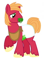 Size: 426x564 | Tagged: artist needed, safe, artist:cutiefry, derpibooru exclusive, imported from derpibooru, big macintosh, pony, abdl, adult foal, baby, baby macintosh, base used, bib, crybaby, cute, diaper, diaper fetish, fetish, macabetes, male, mental regression, non-baby in diaper, pacifier, solo, stock vector