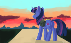 Size: 5000x3009 | Tagged: safe, artist:pucksterv, imported from derpibooru, twilight sparkle, pony, unicorn, butt, cloud, cute, facing away, female, mare, newbie artist training grounds, plot, saddle bag, sky, solo, sunset, twiabetes, unicorn twilight